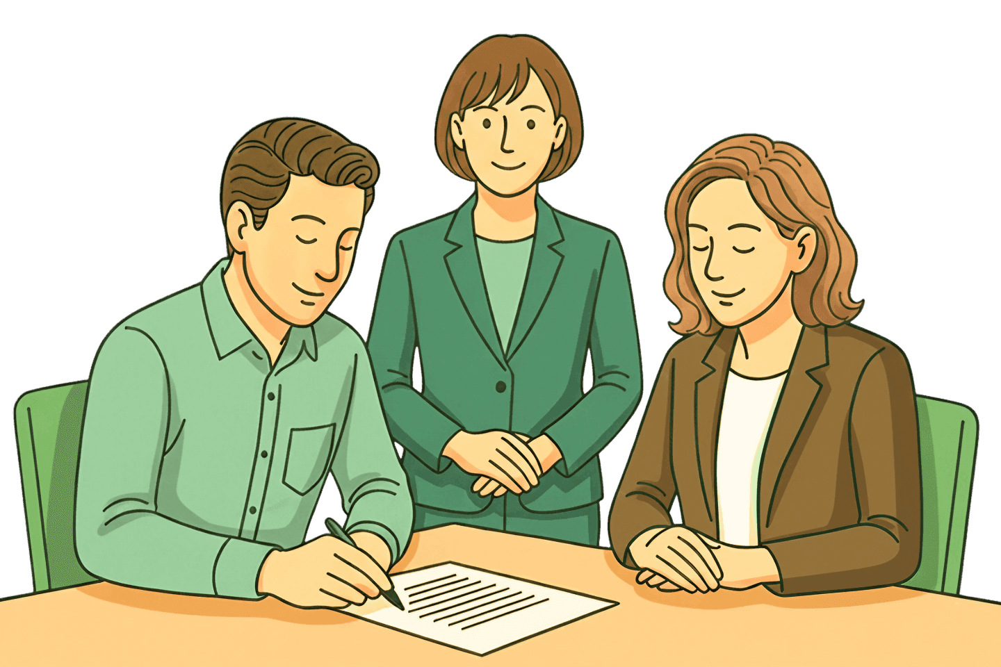 Ilustración del abogado supervisando la firma de un acuerdo